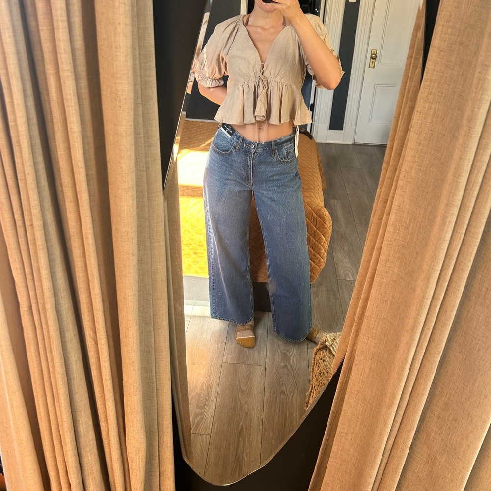 Commense Cream Tie-Front Ruffle Crop Top